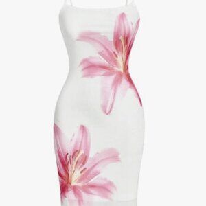 NWOT Floerns Women's Flower Print Spaghetti Strap Bodycon Cami Slip Dress
